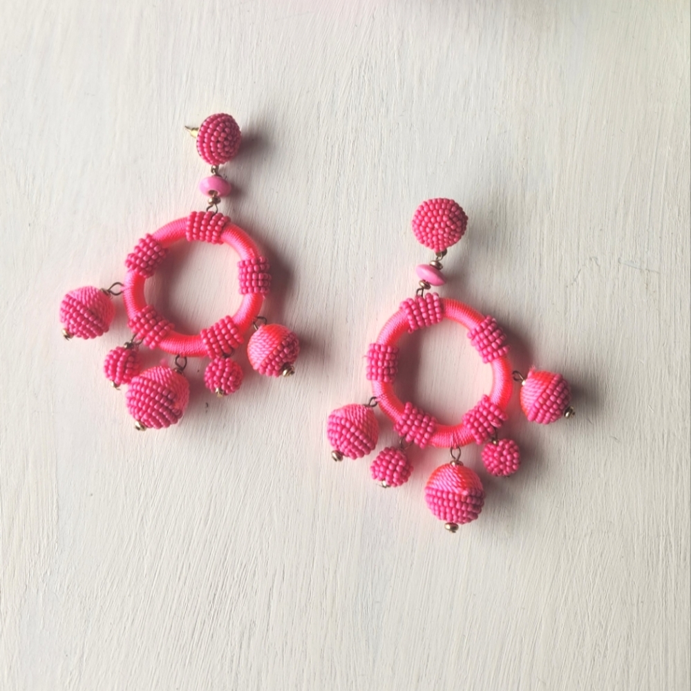 Zara Hot Pink Hoops Beads Earrings